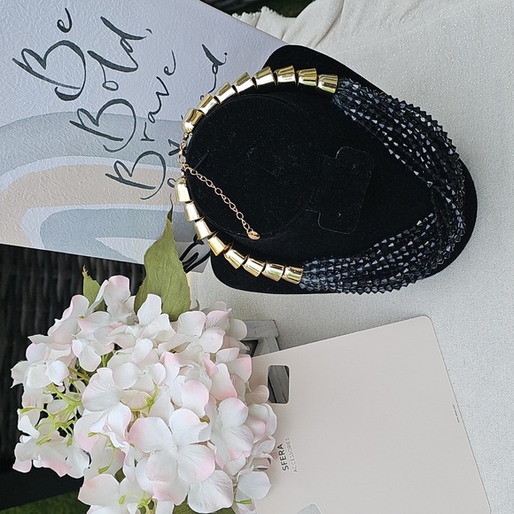 SFERRA Jewelry - Bohemian Elegant Black and Gold Beaded Necklace